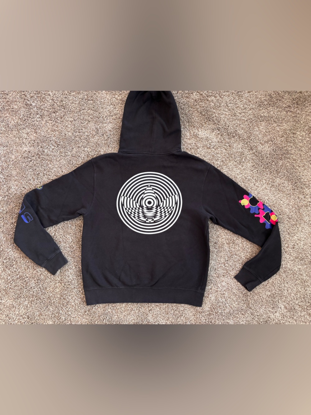 Adidas Originals Graphic Hoodie – Black | Trippy Retro Streetwear | Size S - Picture 3 of 9